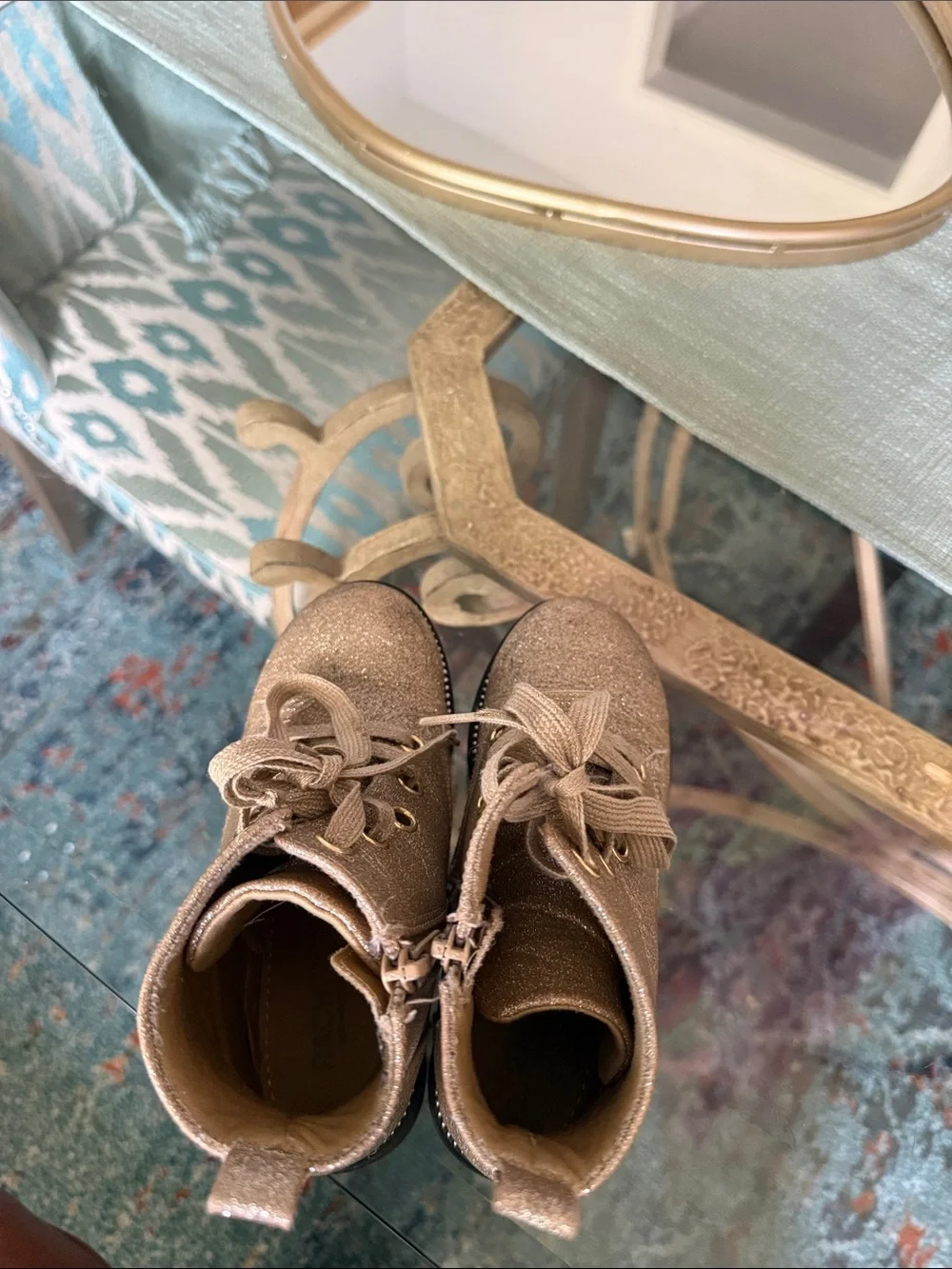 Rachel Zoe Girls Glitter Combat Boots - Champagne Gold